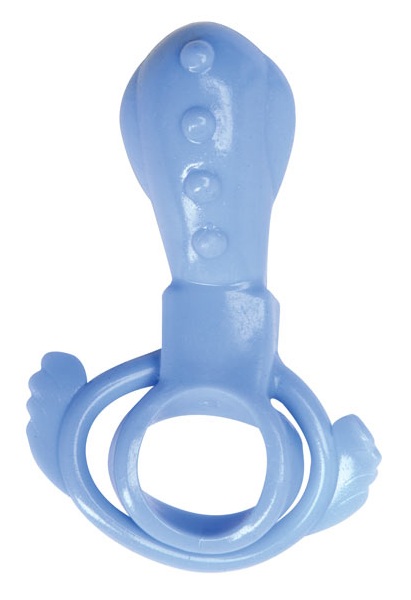 Голубое виброкольцо с клиторальным стимулятором 