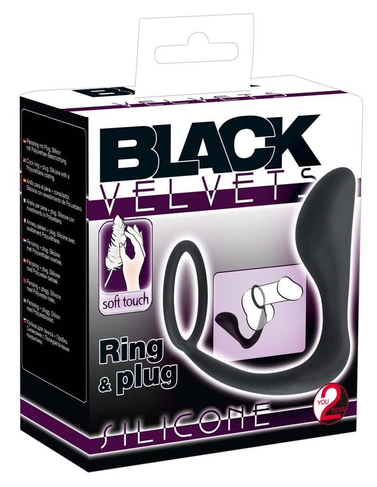 Чёрное эрекционное кольцо с анальной пробкой Black Velvets Ring   Plug