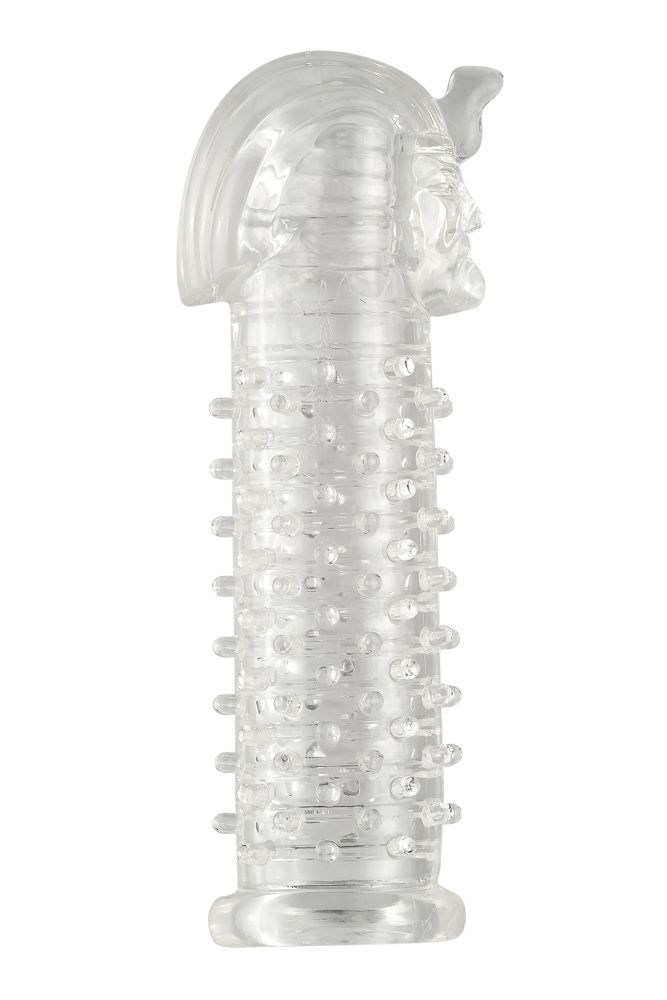 Прозрачная насадка на пенис с шипами и кольцами  Фараон  - 14 см.