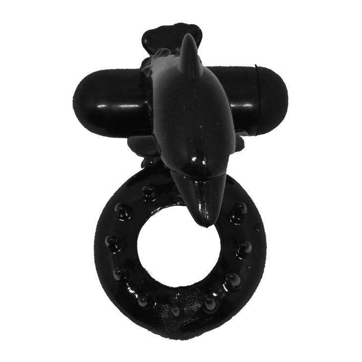 Чёрное эрекционное виброкольцо Sweet Ring с дельфинчиком