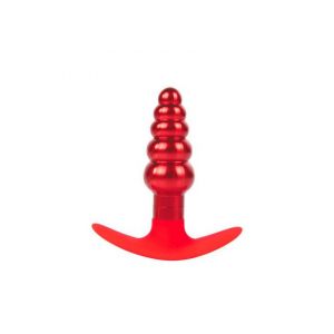 Красная анальная втулка из металла и силикона - 9,6 см.