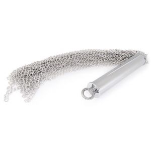 Серебристая металлическая плеть с рукоятью-втулкой - 56 см.
