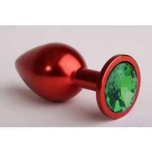 Красная анальная пробка с зелёным стразом - 7,6 см.